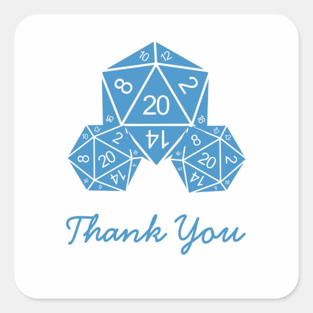 Blue D20 Dice Danke Stickers (Vorderseite)