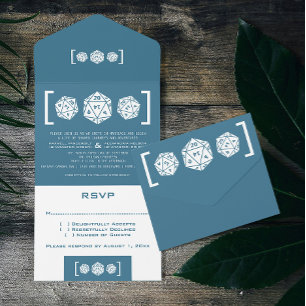 Blue D20 Dice Gamer All in One Wedding Invite All In One Einladung