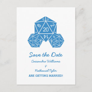 Blue D20 Dice Save the Date Postkarte