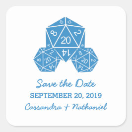 Blue D20 Dice Save the Date Stickers