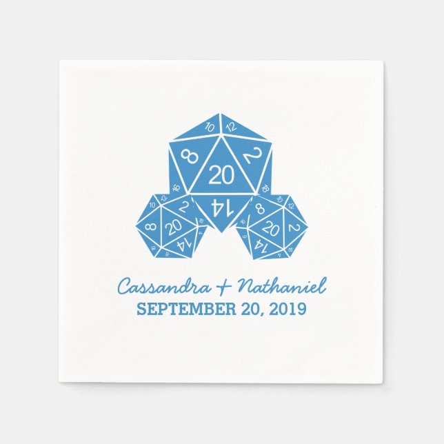 Blue D20 Dice Wedding Paper Napkins Serviette (Vorderseite)