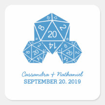 Blue D20 Dice Wedding Stickers