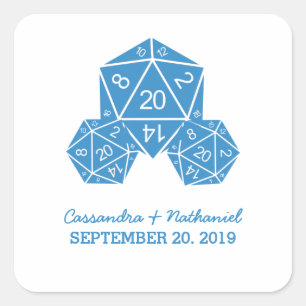 Blue D20 Dice Wedding Stickers