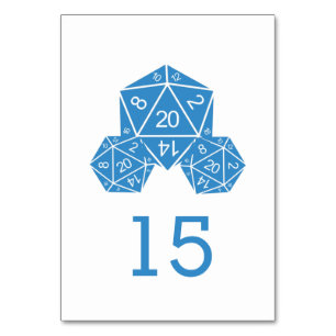 Blue D20 Dice Wedding Table Card Tischnummer