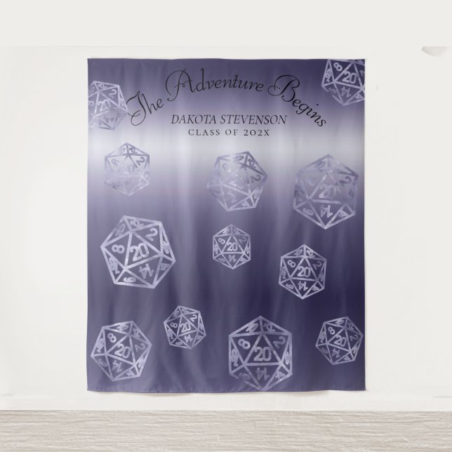 Blue D20 | RPG Dice Wedding Foto Booth Background Wandteppich (Vorderseite)