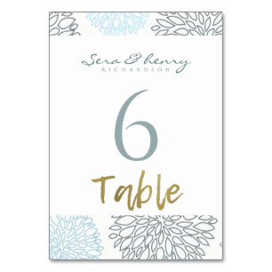 BLUE DAHLIA FLORAL PATTERN GOLD TABLE TISCHNUMMER