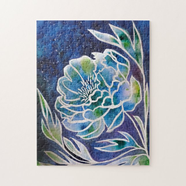 Blue Dahlia Handmade Navy Aquamarin Floral Waterco Puzzle (Vertikal)