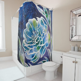 Blue Dahlia Navy Aquamarin Celestial Floral Waterc Duschvorhang