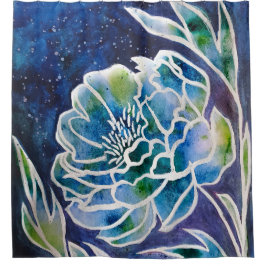 Blue Dahlia Navy Aquamarin Celestial Floral Waterc Duschvorhang
