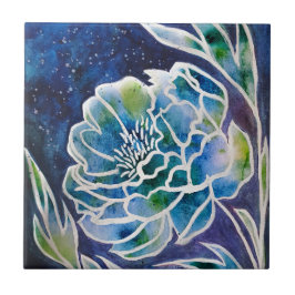 Blue Dahlia Navy Aquamarin Celestial Floral Waterc Fliese
