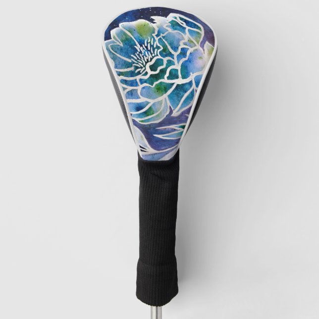 Blue Dahlia Navy Aquamarin Celestial Floral Waterc Golf Headcover (Vorderseite)