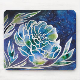 Blue Dahlia Navy Aquamarin Celestial Floral Waterc Mousepad