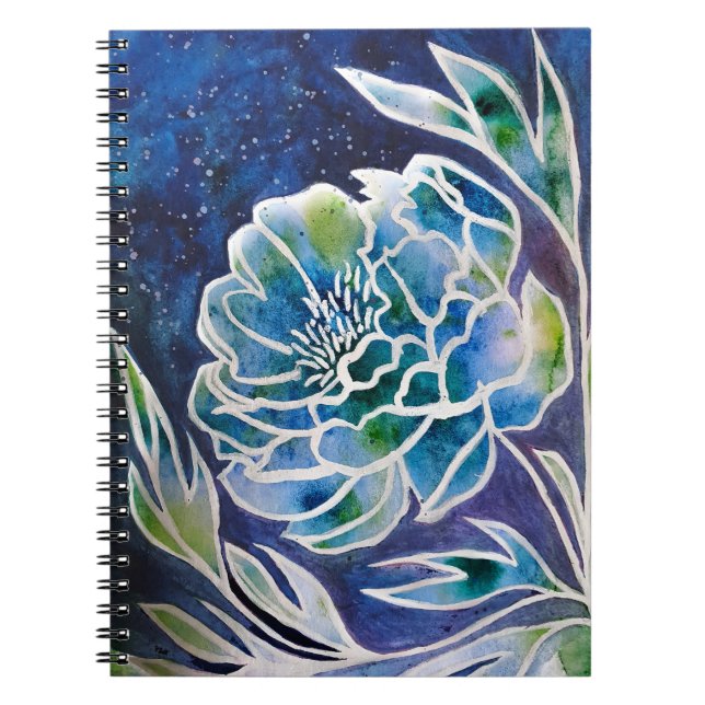 Blue Dahlia Navy Aquamarin Celestial Floral Waterc Notizblock (Vorderseite)