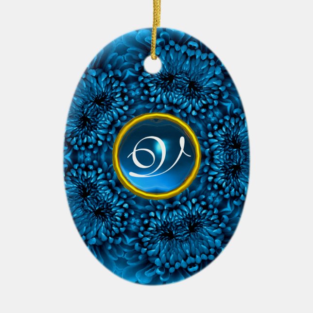 BLUE DAHLIA SAPPHIRE MONOGRAM KERAMIKORNAMENT (Vorne)
