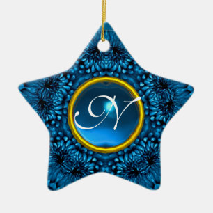 BLUE DAHLIA SAPPHIRE MONOGRAM Star Keramikornament