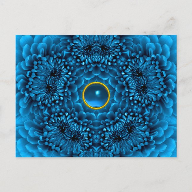 BLUE DAHLIA UND SAPPHIRE GEMSTONE Floral Postkarte (Vorderseite)