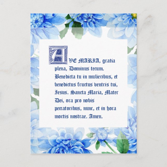 Blue Dahlias | Ave Maria Latin | Hail Mary Postkarte (Vorderseite)