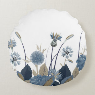 Blue Dahlias Cornflower Rundes Kissen