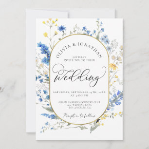 Blue Dainty Gold All in 1 Budget QR Code Hochzeit Einladung