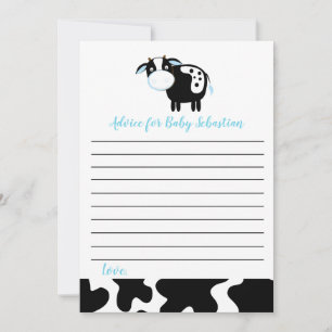 Blue Dairy Cow Boy Baby Shower Advice Cards Hinweiskarte