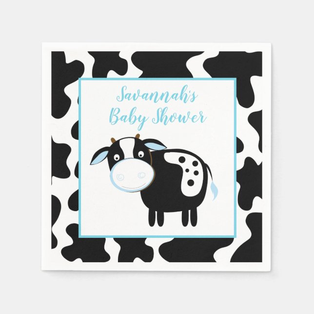 Blue Dairy Cow Boy Baby Shower Napkins Serviette (Vorderseite)