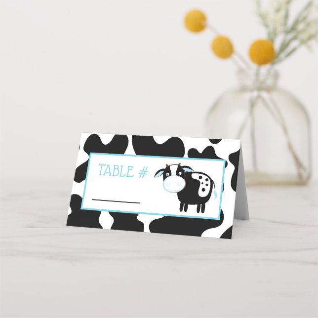 Blue Dairy Cow Farm Baby Shower Cards Platzkarte (Vorderseite)