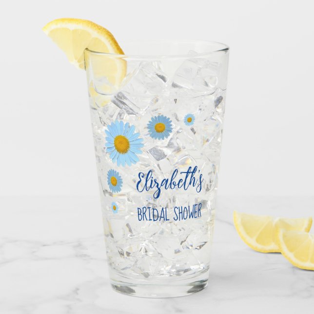 Blue Daisies Floral Brautparty Glas (Vorderseite Ice)