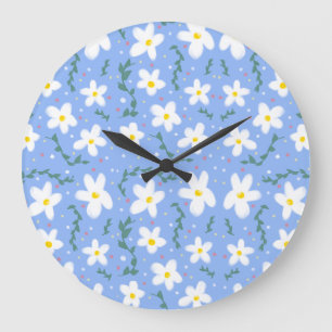 Blue Daisies Große Wanduhr