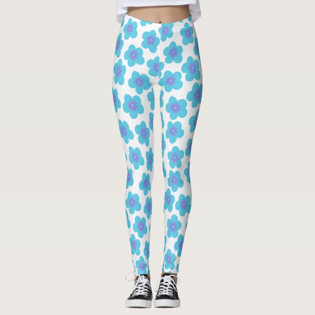 Blue Daisies Happy Comfy Wear Leggings (Vorderseite)