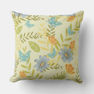 Blue Daisies Orange Butterflies Throw Kissen