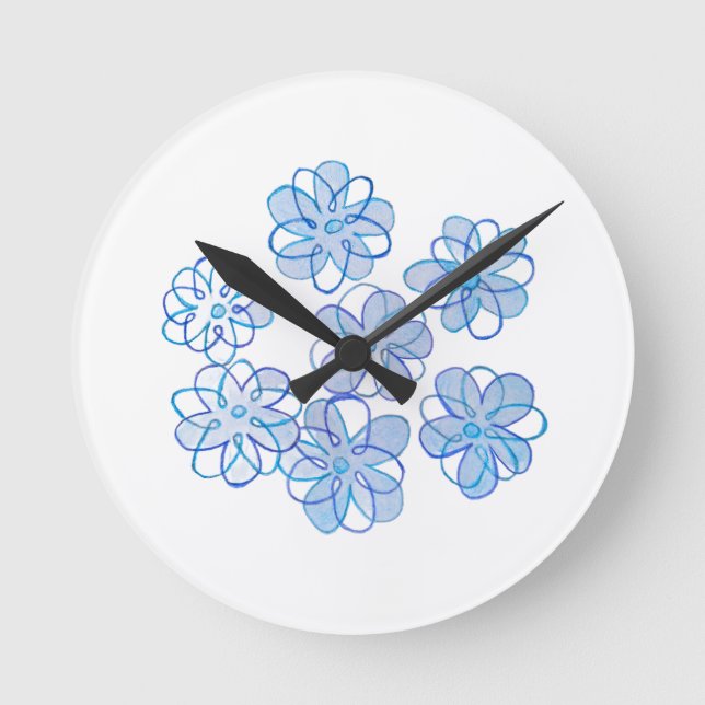 Blue Daisies Wall Clock Runde Wanduhr (Vorderseite)