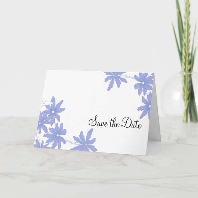 Blue Daisies Wedding Save the Date Ankündigung (Vorderseite)