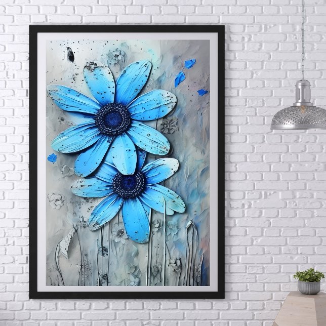 Blue Daisis Not Grungy Daisy Blume Poster (Blue Daisies Distressed Grungy Daisy Flower Poster)