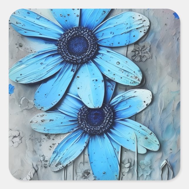 Blue Daisis Not Grungy Daisy Blume Quadratischer Aufkleber (Vorderseite)