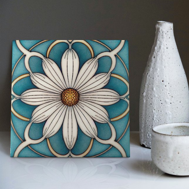 Blue Daisy Art Deco Fliese (Von Creator hochgeladen)