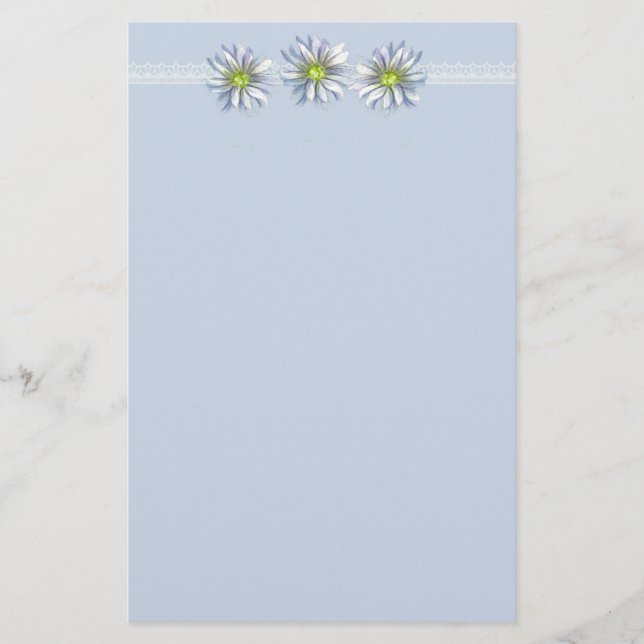 Blue Daisy Blume Zeichne Grenze Briefpapier (Vorderseite)