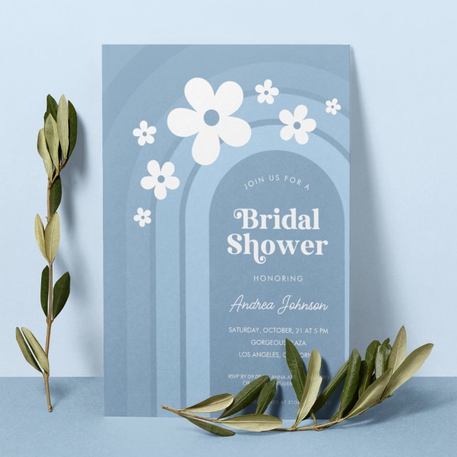 Blue Daisy Boho Rainbow Ombre 70er Brautparty Einladung (Von Creator hochgeladen)