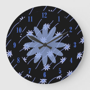 Blue Daisy Chain Floral Pattern Wall Clock Große Wanduhr