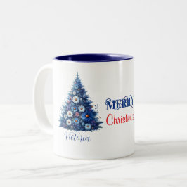 Blue Daisy Christmas Tree Frohe Weihnachtsname Zweifarbige Tasse