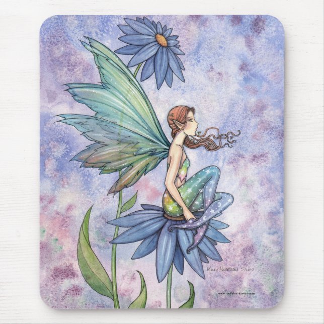Blue Daisy Fairy Mousepad von Molly Harrison (Vorne)
