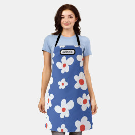Blue Daisy Floral Pattern Script Name Art Schürze