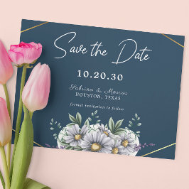 Blue Daisy Floral Wedding Save the Date Einladung