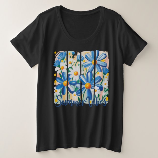Blue Daisy Große Größe T-Shirt (Design vorne)