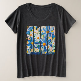 Blue Daisy Große Größe T-Shirt