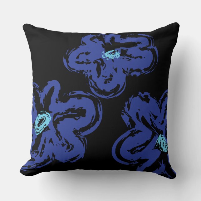 BLUE DAISY HANDRAWN DESIGN Retro Throw Kissen (Vorderseite)