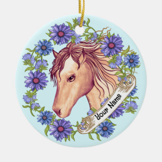 Blue Daisy Horse Keramik Ornament