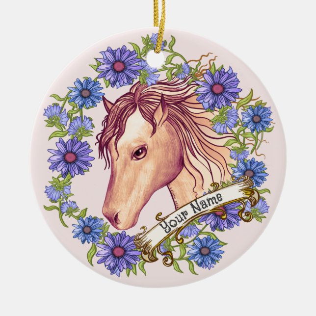 Blue Daisy Horse Ornament (Vorne)