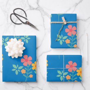 Blue Daisy Niedlich Bouquet Pattern Moderne Geschenkpapier Set