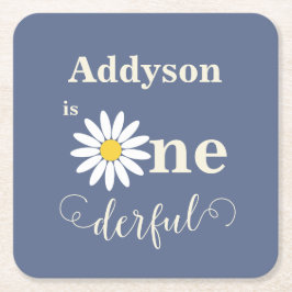 Blue Daisy Onederful First Birthday Rechteckiger Pappuntersetzer