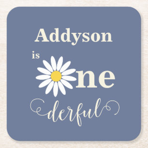 Blue Daisy Onederful First Birthday Rechteckiger Pappuntersetzer